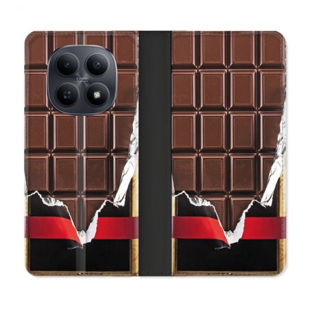 Housse Cuir Portefeuille Pour Xiaomi Redmi Note 15 5G Texture Trompe Oeil Chocolat