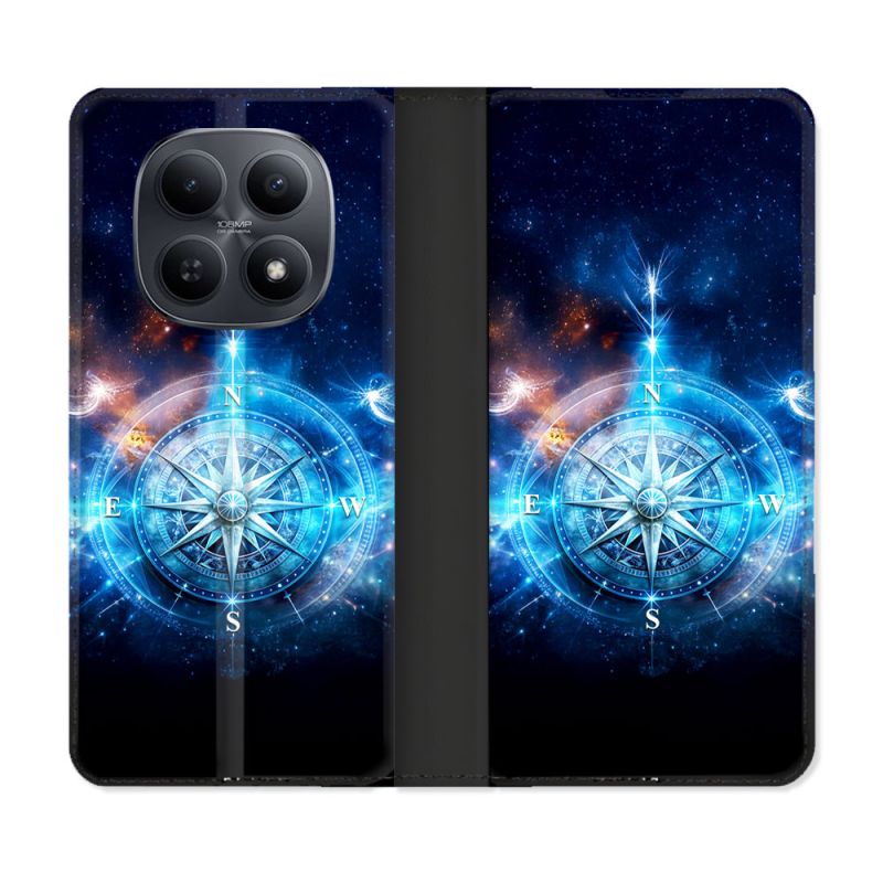 Housse Cuir Portefeuille Pour Xiaomi Redmi Note 15 5G Voyage Rose des Vents Stellaire