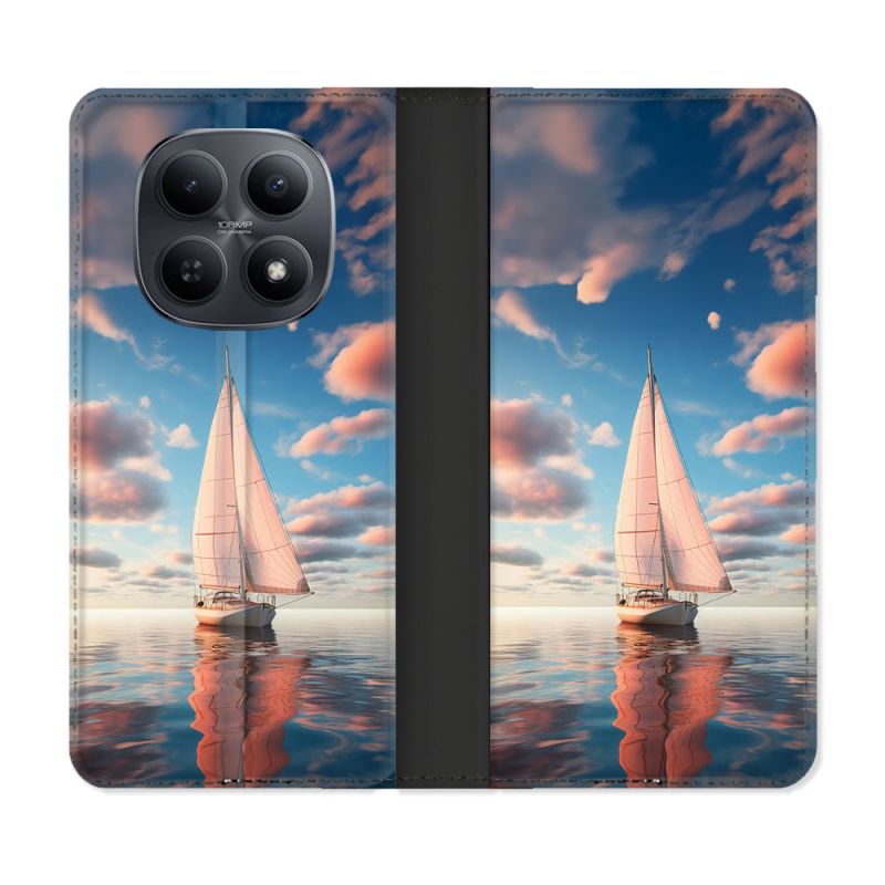 Housse Cuir Portefeuille Pour Xiaomi Redmi Note 15 5G Voyage Voilier Reflet