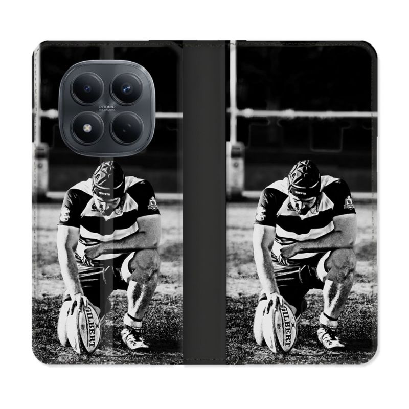Housse Cuir Portefeuille Pour Xiaomi Redmi Note 15 Pro 4G Sport Rugby Noir Blanc