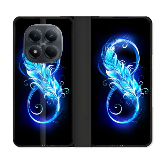 Housse Cuir Portefeuille Pour Xiaomi Redmi Note 15 Pro 4G Texture Plume Infini Bleu