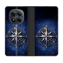 Housse Cuir Portefeuille Pour Xiaomi Redmi Note 15 Pro 4G Voyage Rose des Vents Marine