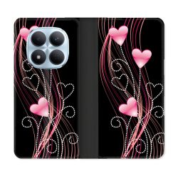 Housse Cuir Portefeuille Pour Xiaomi Redmi Note 15 Pro 5G Amour Coeur Rose Montant sur Noir