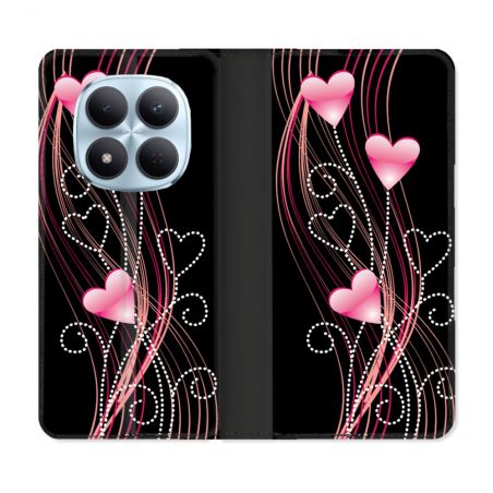 Housse Cuir Portefeuille Pour Xiaomi Redmi Note 15 Pro 5G Amour Coeur Rose Montant sur Noir