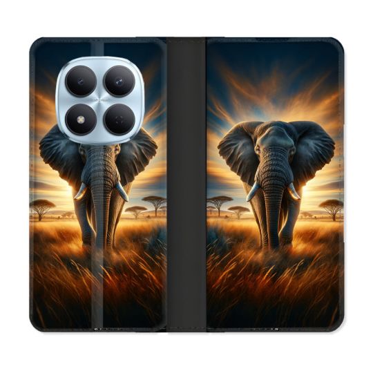Housse Cuir Portefeuille Pour Xiaomi Redmi Note 15 Pro 5G Animal Elephant Savane