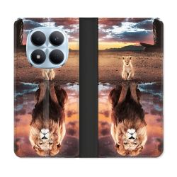 Housse Cuir Portefeuille Pour Xiaomi Redmi Note 15 Pro 5G Animal Lion Reflet