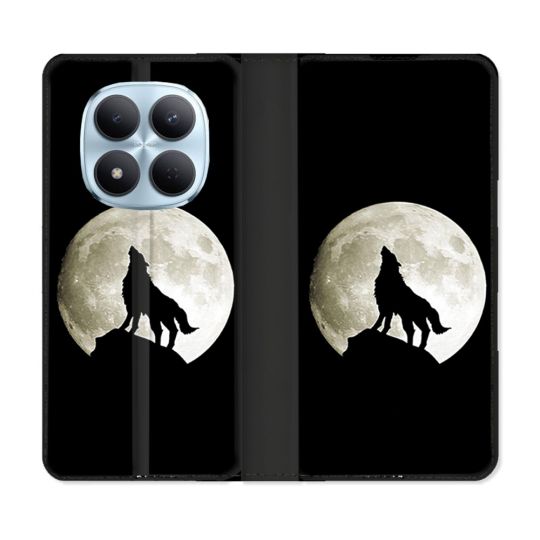 Housse Cuir Portefeuille Pour Xiaomi Redmi Note 15 Pro 5G Animal Loup Noir
