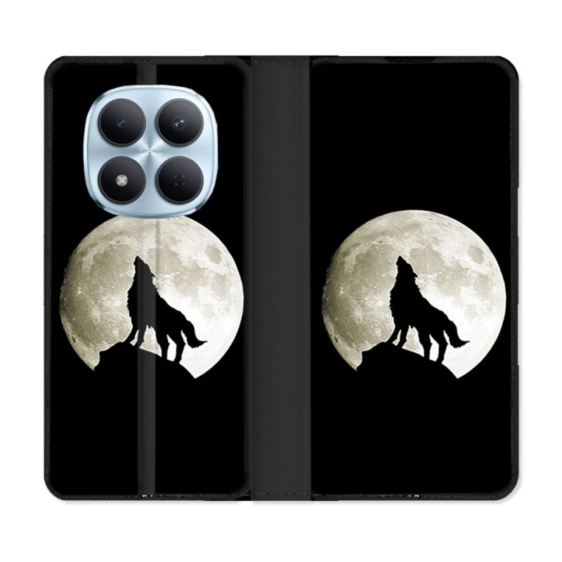 Housse Cuir Portefeuille Pour Xiaomi Redmi Note 15 Pro 5G Animal Loup Noir