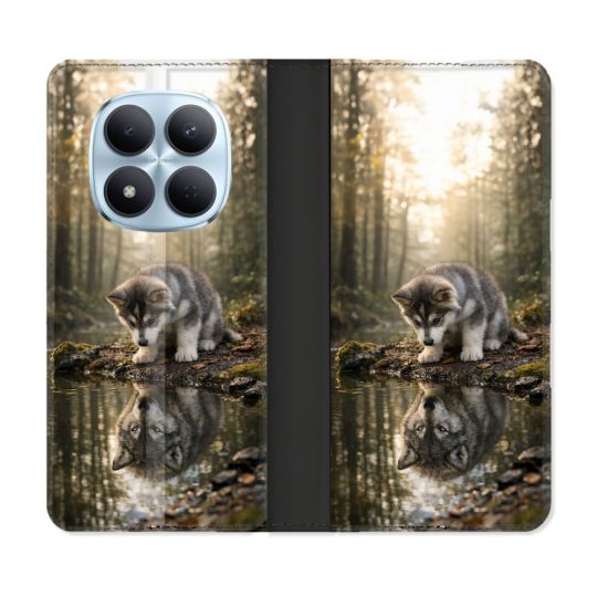 Housse Cuir Portefeuille Pour Xiaomi Redmi Note 15 Pro 5G Animal Loup Reflet