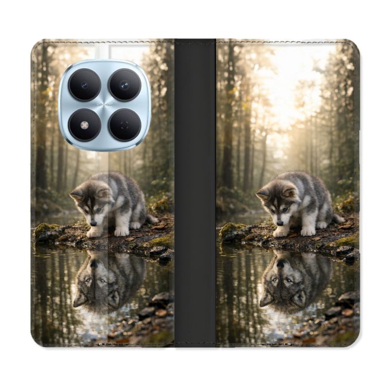 Housse Cuir Portefeuille Pour Xiaomi Redmi Note 15 Pro 5G Animal Loup Reflet