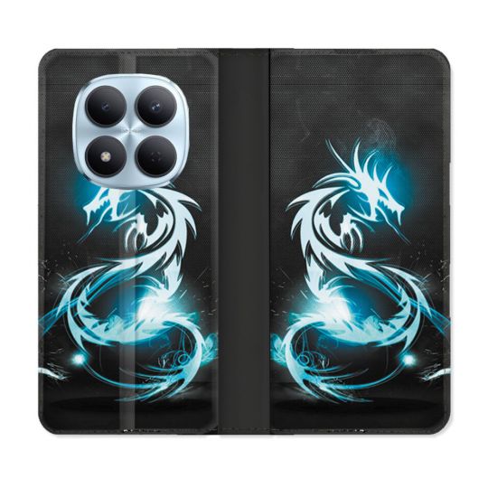 Housse Cuir Portefeuille Pour Xiaomi Redmi Note 15 Pro 5G Fantastique Dragon Bleu