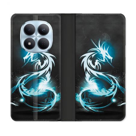 Housse Cuir Portefeuille Pour Xiaomi Redmi Note 15 Pro 5G Fantastique Dragon Bleu