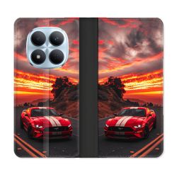 Housse Cuir Portefeuille Pour Xiaomi Redmi Note 15 Pro 5G Ford Mustang GT500 Rouge