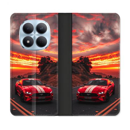 Housse Cuir Portefeuille Pour Xiaomi Redmi Note 15 Pro 5G Ford Mustang GT500 Rouge
