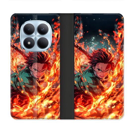 Housse Cuir Portefeuille Pour Xiaomi Redmi Note 15 Pro 5G Manga Demon Slayer Tanjiro Feu