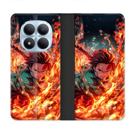 Housse Cuir Portefeuille Pour Xiaomi Redmi Note 15 Pro 5G Manga Demon Slayer Tanjiro Feu