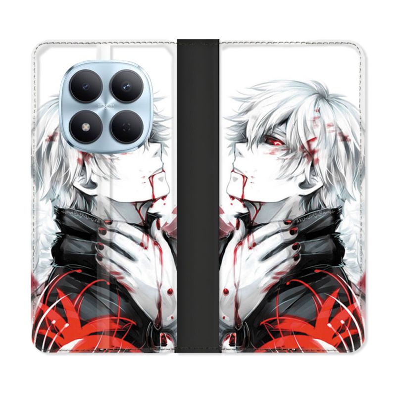 Housse Cuir Portefeuille Pour Xiaomi Redmi Note 15 Pro 5G Manga Tokyo Ghoul Kaneki Blanc