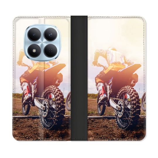 Housse Cuir Portefeuille Pour Xiaomi Redmi Note 15 Pro 5G Moto Cross Soleil