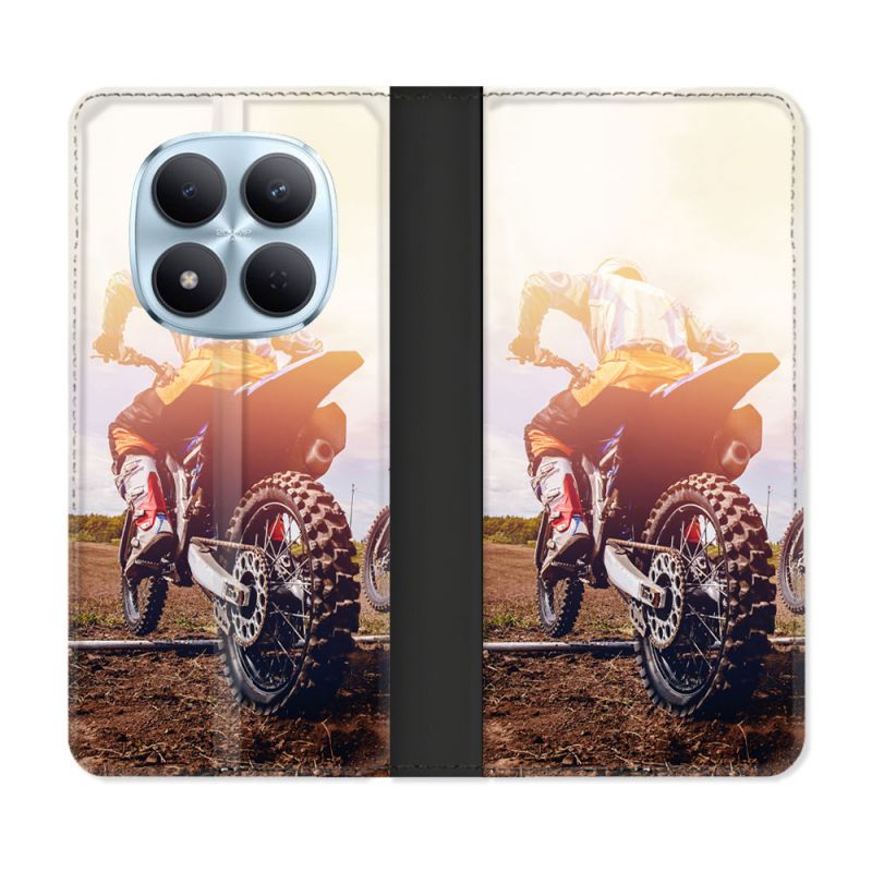 Housse Cuir Portefeuille Pour Xiaomi Redmi Note 15 Pro 5G Moto Cross Soleil
