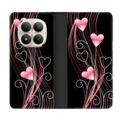 Housse Cuir Portefeuille Pour Xiaomi Redmi Note 15 Pro Plus 5G Amour Coeur Rose Montant sur Noir