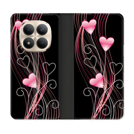 Housse Cuir Portefeuille Pour Xiaomi Redmi Note 15 Pro Plus 5G Amour Coeur Rose Montant sur Noir