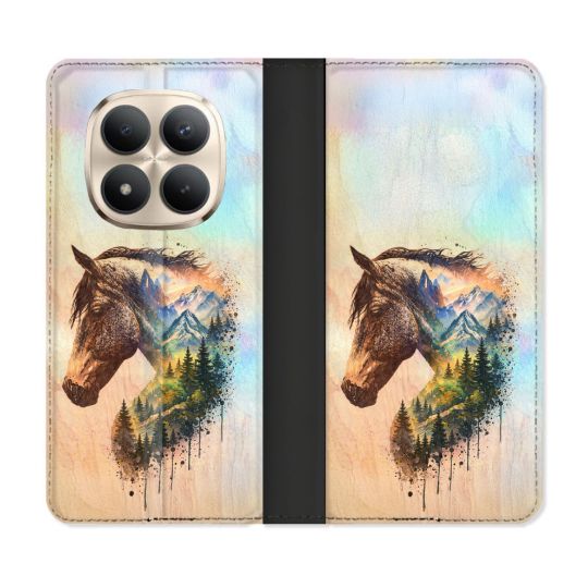 Housse Cuir Portefeuille Pour Xiaomi Redmi Note 15 Pro Plus 5G Animal Cheval Montagne