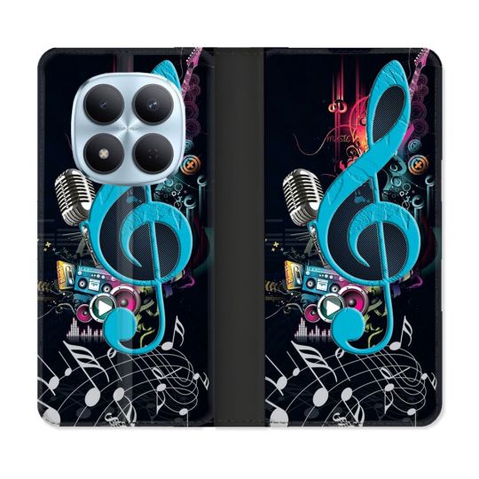 Housse Cuir Portefeuille Pour Xiaomi Redmi Note 15 Pro 5G Musique Cle Sol Bleu