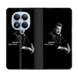 Housse Cuir Portefeuille Pour Xiaomi Redmi Note 15 Pro 5G Musique Johnny Hallyday Noir