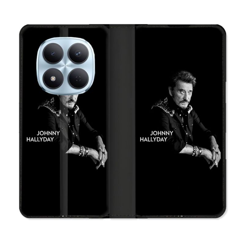 Housse Cuir Portefeuille Pour Xiaomi Redmi Note 15 Pro 5G Musique Johnny Hallyday Noir