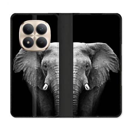 Housse Cuir Portefeuille Pour Xiaomi Redmi Note 15 Pro Plus 5G Animal Elephant Noir