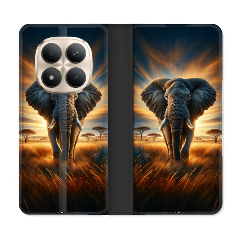 Housse Cuir Portefeuille Pour Xiaomi Redmi Note 15 Pro Plus 5G Animal Elephant Savane