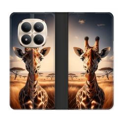Housse Cuir Portefeuille Pour Xiaomi Redmi Note 15 Pro Plus 5G Animal Girafe Savane