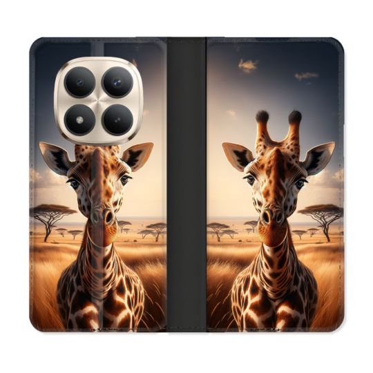 Housse Cuir Portefeuille Pour Xiaomi Redmi Note 15 Pro Plus 5G Animal Girafe Savane
