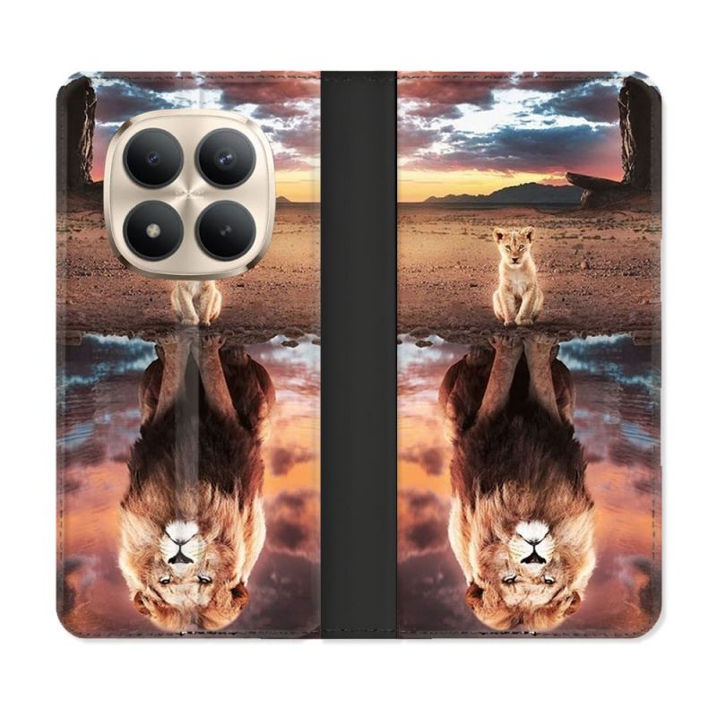 Housse Cuir Portefeuille Pour Xiaomi Redmi Note 15 Pro Plus 5G Animal Lion Reflet