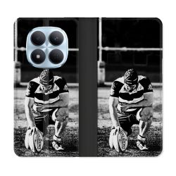 Housse Cuir Portefeuille Pour Xiaomi Redmi Note 15 Pro 5G Sport Rugby Noir Blanc