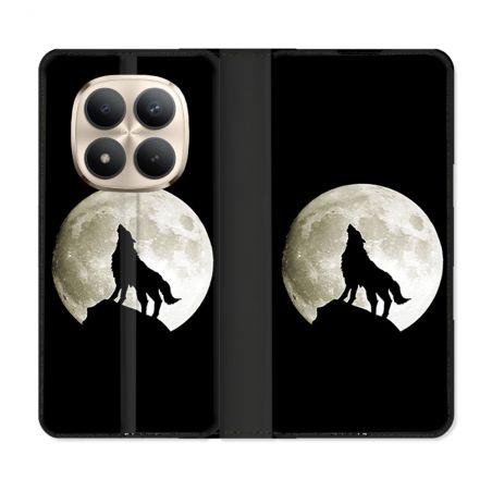 Housse Cuir Portefeuille Pour Xiaomi Redmi Note 15 Pro Plus 5G Animal Loup Noir