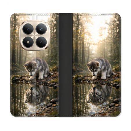 Housse Cuir Portefeuille Pour Xiaomi Redmi Note 15 Pro Plus 5G Animal Loup Reflet