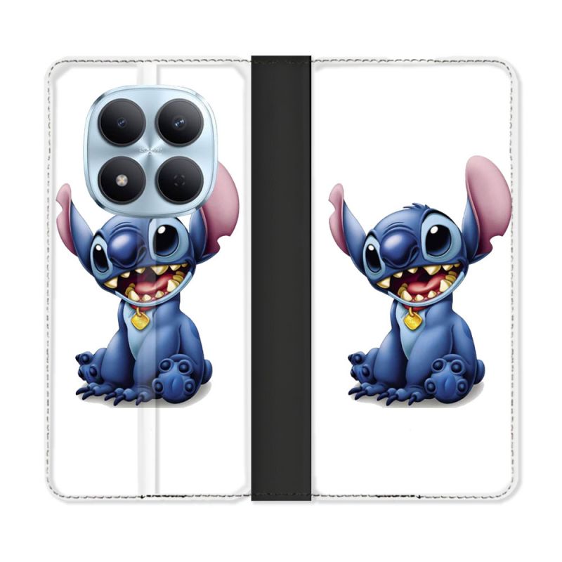 Housse Cuir Portefeuille Pour Xiaomi Redmi Note 15 Pro 5G Stitch Blanc