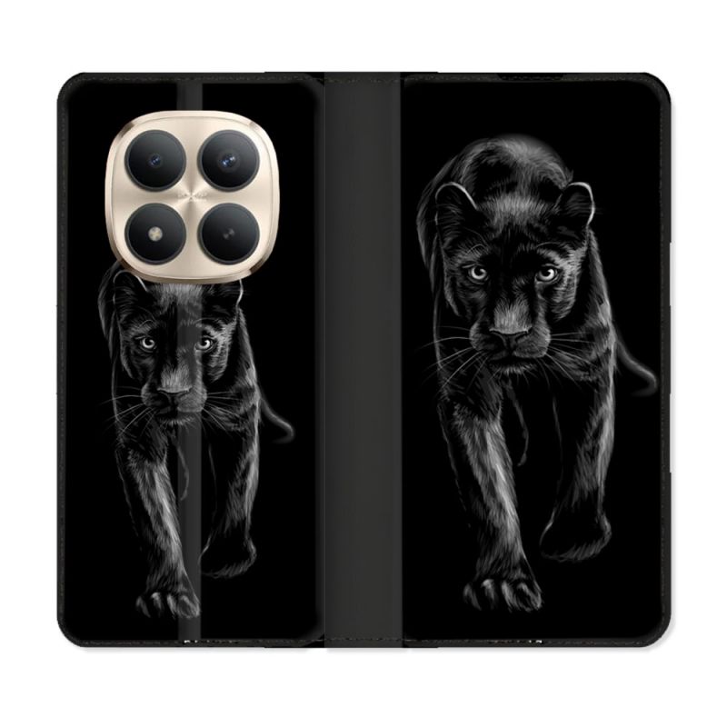 Housse Cuir Portefeuille Pour Xiaomi Redmi Note 15 Pro Plus 5G Animal Panthère Noire