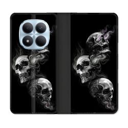 Housse Cuir Portefeuille Pour Xiaomi Redmi Note 15 Pro 5G Tete de Mort Triple