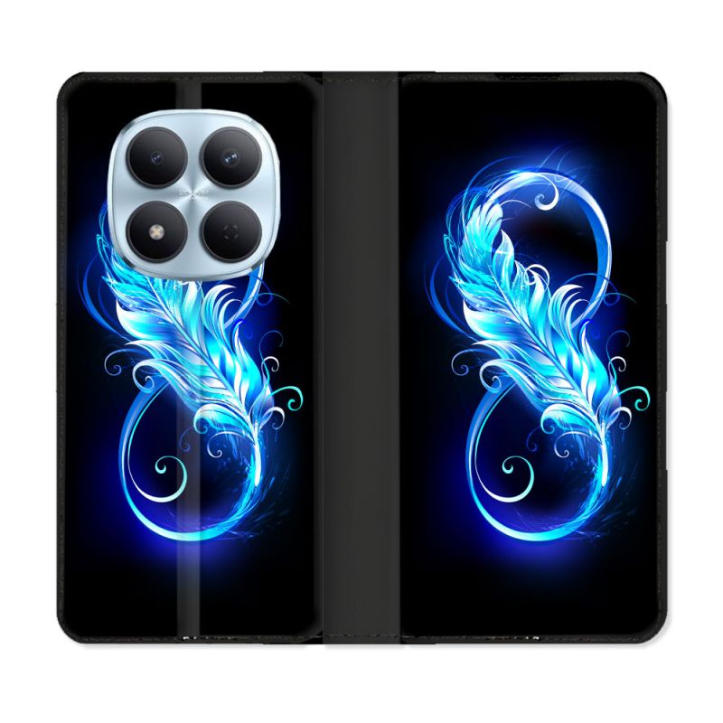 Housse Cuir Portefeuille Pour Xiaomi Redmi Note 15 Pro 5G Texture Plume Infini Bleu