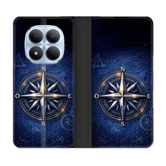 Housse Cuir Portefeuille Pour Xiaomi Redmi Note 15 Pro 5G Voyage Rose des Vents Marine