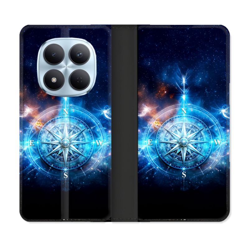 Housse Cuir Portefeuille Pour Xiaomi Redmi Note 15 Pro 5G Voyage Rose des Vents Stellaire