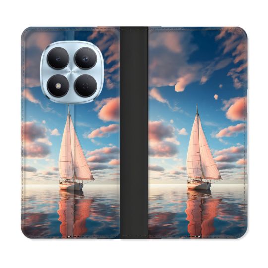 Housse Cuir Portefeuille Pour Xiaomi Redmi Note 15 Pro 5G Voyage Voilier Reflet