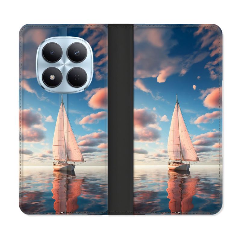 Housse Cuir Portefeuille Pour Xiaomi Redmi Note 15 Pro 5G Voyage Voilier Reflet