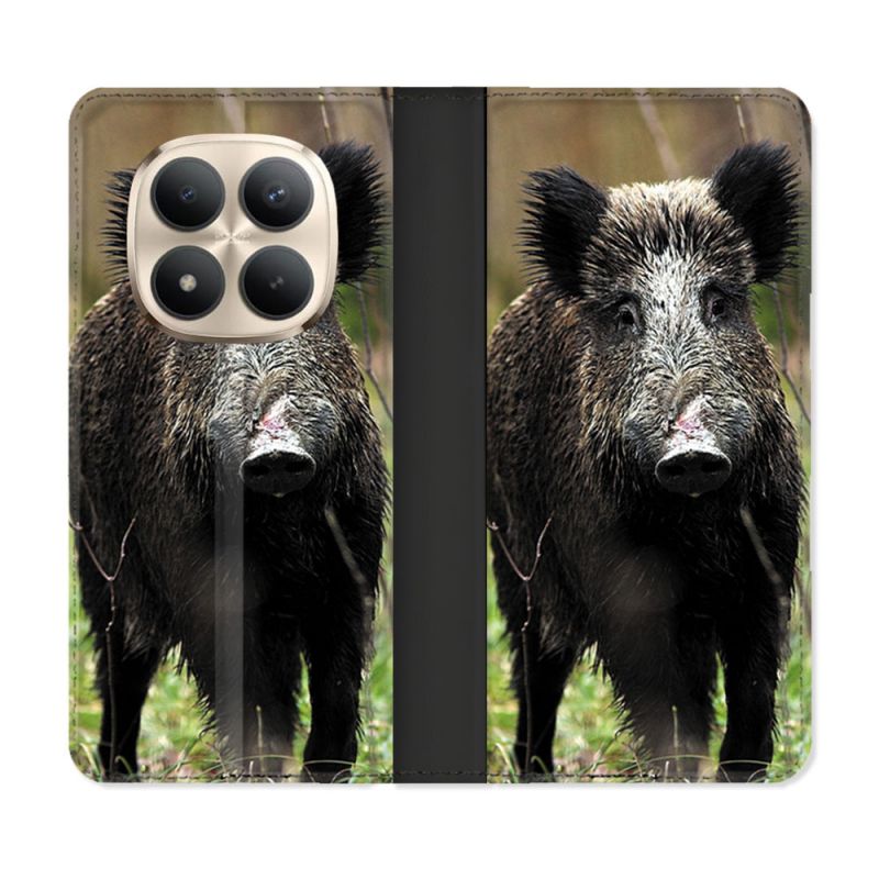 Housse Cuir Portefeuille Pour Xiaomi Redmi Note 15 Pro Plus 5G Chasse Sanglier bois