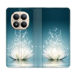 Housse Cuir Portefeuille Pour Xiaomi Redmi Note 15 Pro Plus 5G Fleur Lotus Blanc