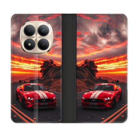 Housse Cuir Portefeuille Pour Xiaomi Redmi Note 15 Pro Plus 5G Ford Mustang GT500 Rouge
