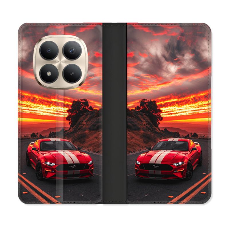 Housse Cuir Portefeuille Pour Xiaomi Redmi Note 15 Pro Plus 5G Ford Mustang GT500 Rouge