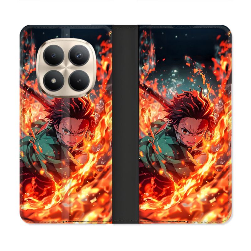 Housse Cuir Portefeuille Pour Xiaomi Redmi Note 15 Pro Plus 5G Manga Demon Slayer Tanjiro Feu